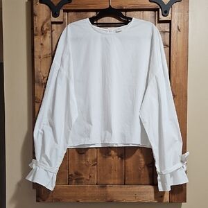Wilfred Aritzia White Statement Sleeve Cotton Boxy Blouse Size L